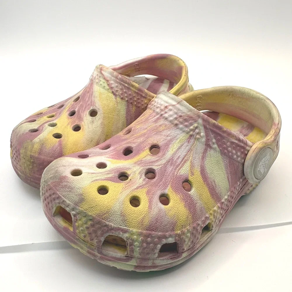 Crocs Classic Marbled Clog Toddler Pink Yellow Swirl Shoes C5